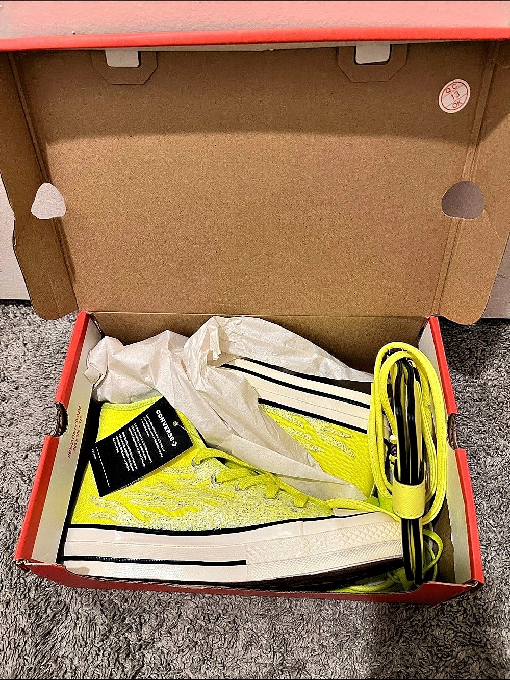 Converse Chuck 70 High Archival Glitter Flame Yellow & Black NWT